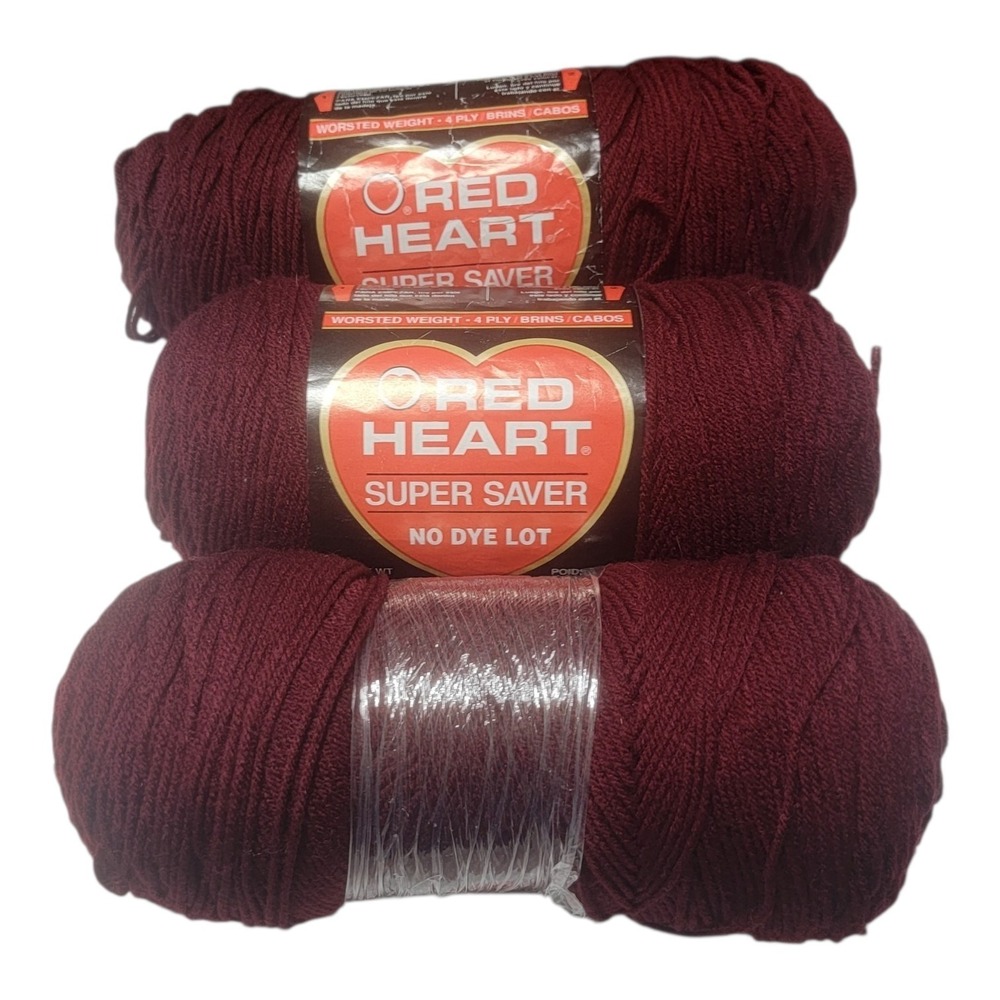 Red Heart Super Saver Yarn Claret 378 Burgundy 8 oz Worsted‎ 4 Ply Acrylic Lot 3